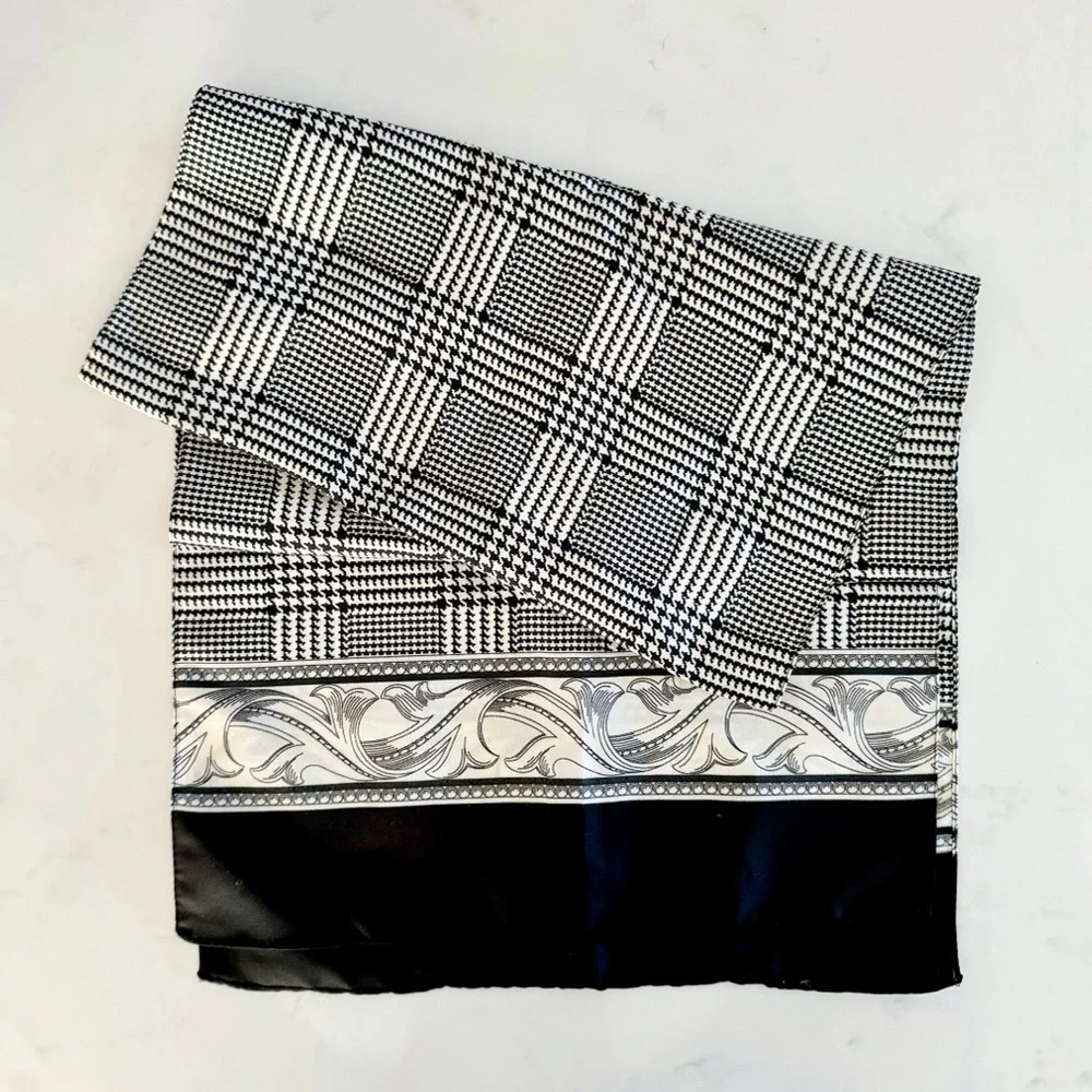 BUNDLE (3) Vintage B&W Houndstooth Pattern Assorted Wrap Scarves